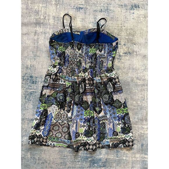 It's Pink Blue Green White Mixed Print Boho Mini Dress w Pockets Large - Picture 2 of 9